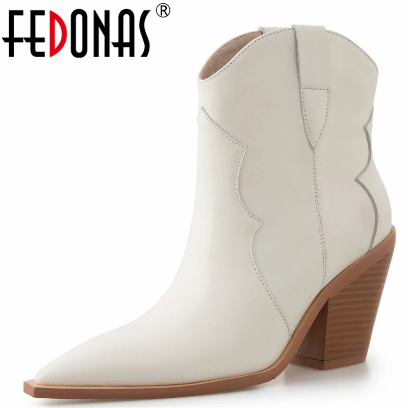 

FEDONAS High Heels Pointed Toe Women Ankle Boots New Splicing Genuine Leather Shoes Woman 2021 Autumn Winter Party Casual Office