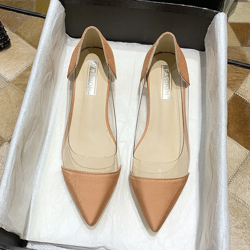 

Summer Women Flats Heeled Slip on Shoes Woman Ballet Flats Pointed Toe Dress Shoes Transparent Shallow Ladies Shoes Mujer Pisos