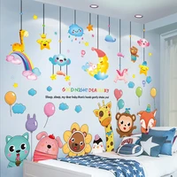 shijuekongjian cartoon animals balloons wall stickers diy clouds moon wall decals for kids bedroom baby room house decoration