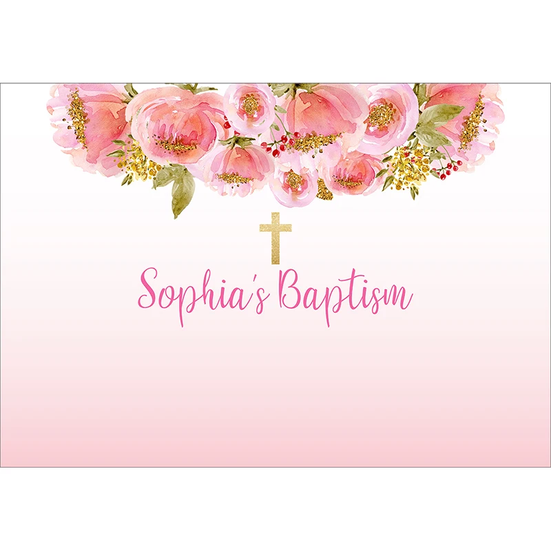 Allenjoy Child Baptism Wallpapers Flowers Leaves Cross Pastel Watercolor Photozone Supplies Baby Shower Party Backgrounds Decor