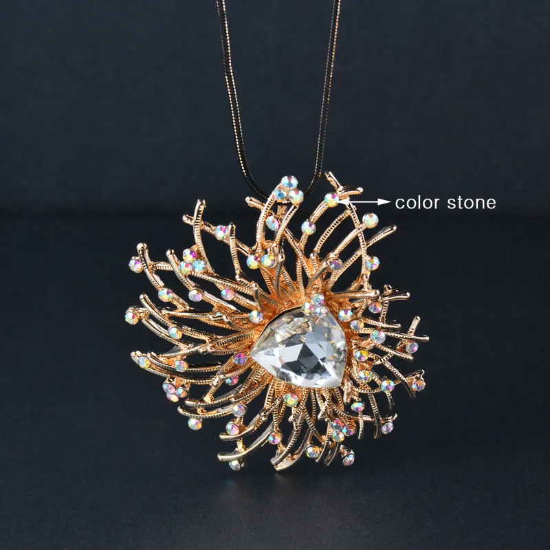 

LEEKER Gold Color Branches Triangle Stone Pendant Long Necklace Snake Chain Women Statement Jewelry 461 LK2