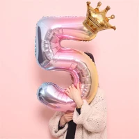 1set 32inch number foil balloons 1 2 3 4 5 6 years old kid boys girls crown happy birthday balloon baby shower decor supplies