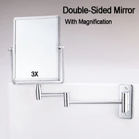 big size rectangular bathroom makeup mirror folding extend arm wall mounted 3x magnification 2 sided vanity mirror 360 swivel