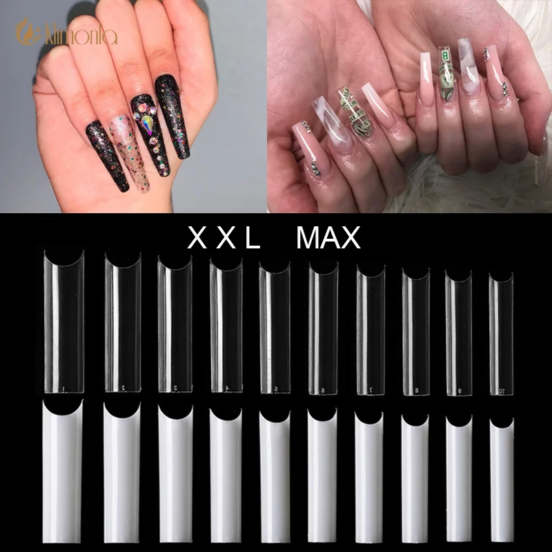

500Pcs/Lot Deep Long False Nail Transparent/Natural Full Cover Artificial Tip C Curve Square Nail Art Manicure Tool Fake Nail