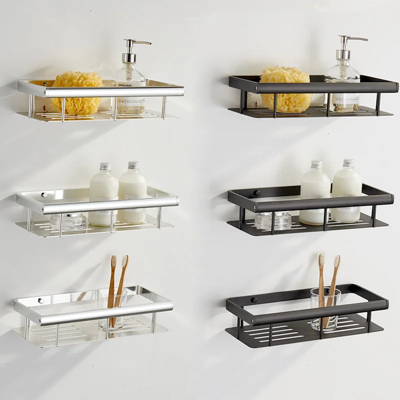 

Alumimum Bathroom Storage Rack Bathroom Punch-Free Shower Room Nail-Free Suction Wall-Mounted Three-Layer Black Wall Hanging