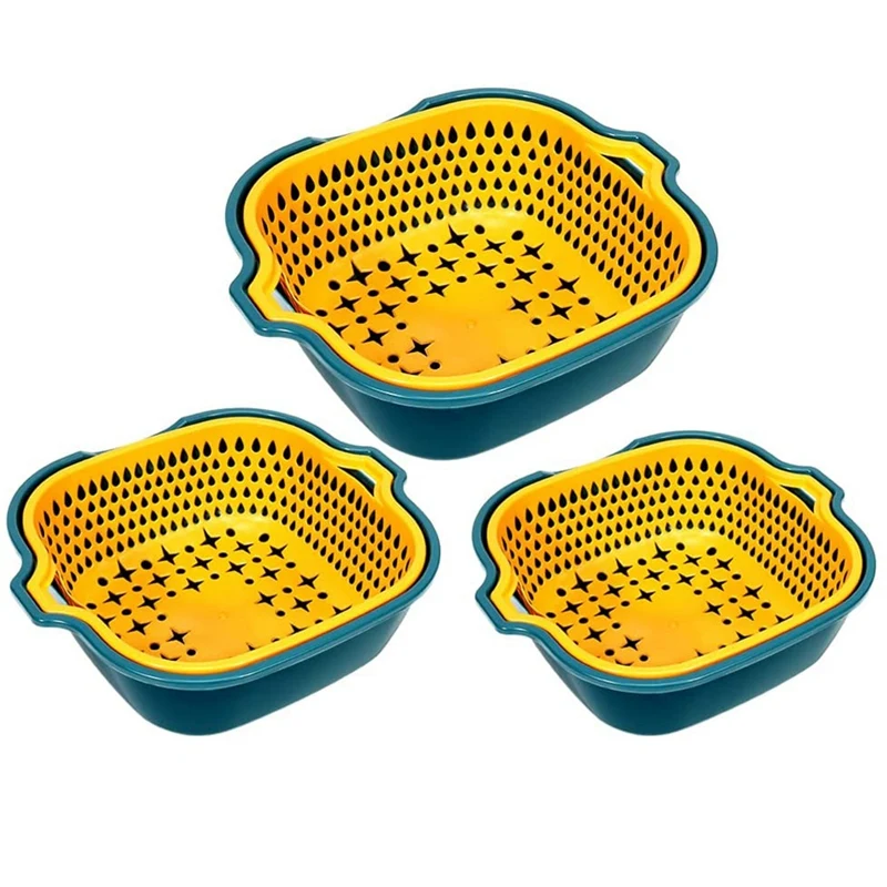 

6-Piece Kitchen Colander Multifunctional Plastic With Bowl Filter Double Drain Basin And Stackable Basket