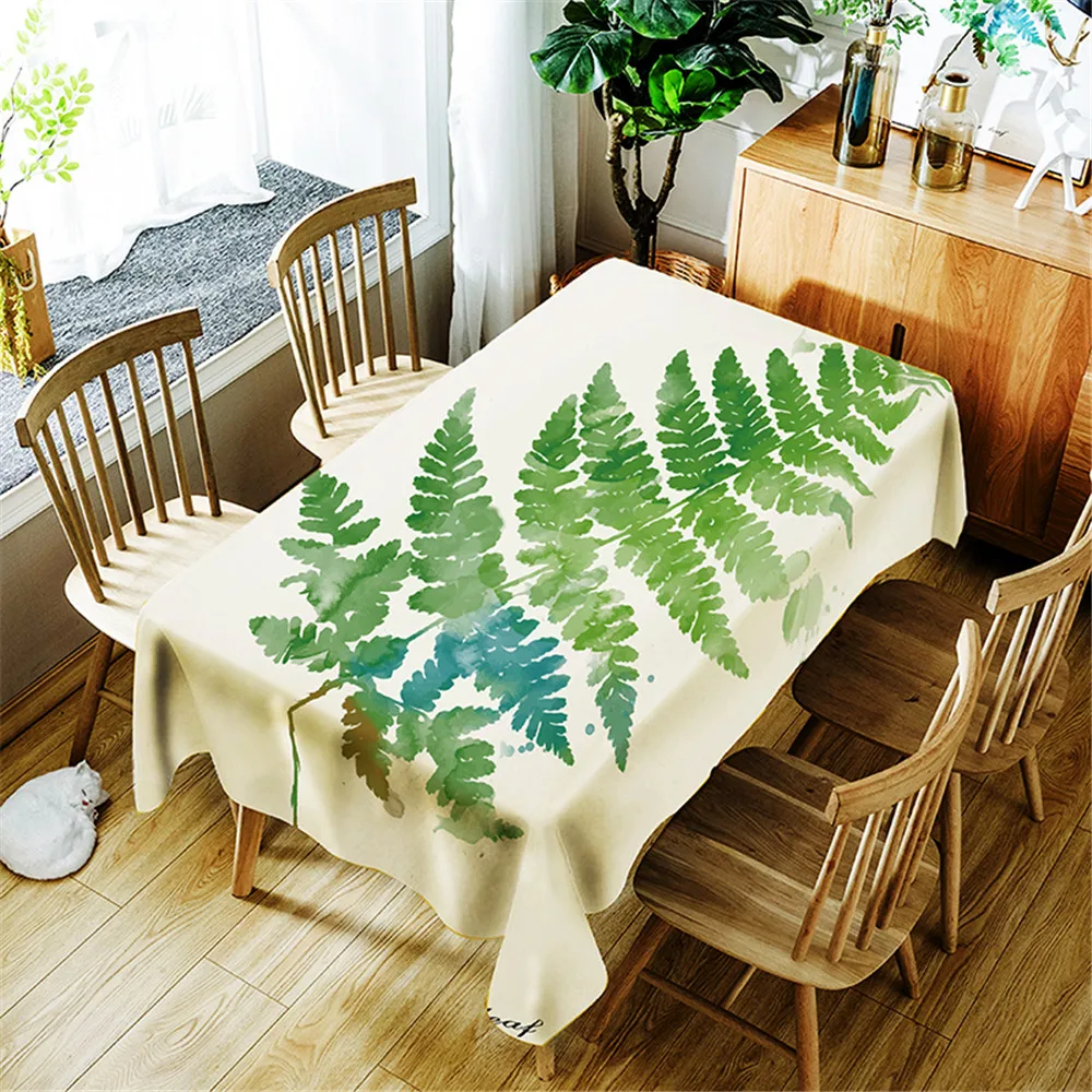 

Country Style Tablecloth Green Leaf Printed Anti-dirty Rectangular Picnic Polyester Table Cloth Kitchen Decor Table Cover