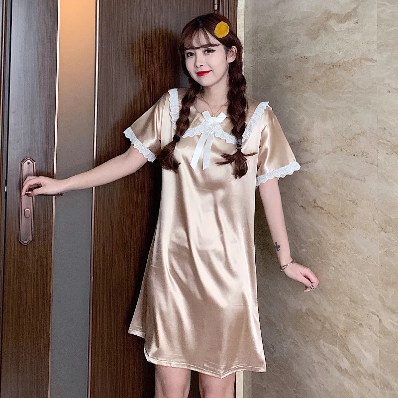 Nightdress Women's Sweet Lace Nightgowns & Sleepstirts Short Sleeve Princess Nightwear Spring Summer Home Dress Sleepwear