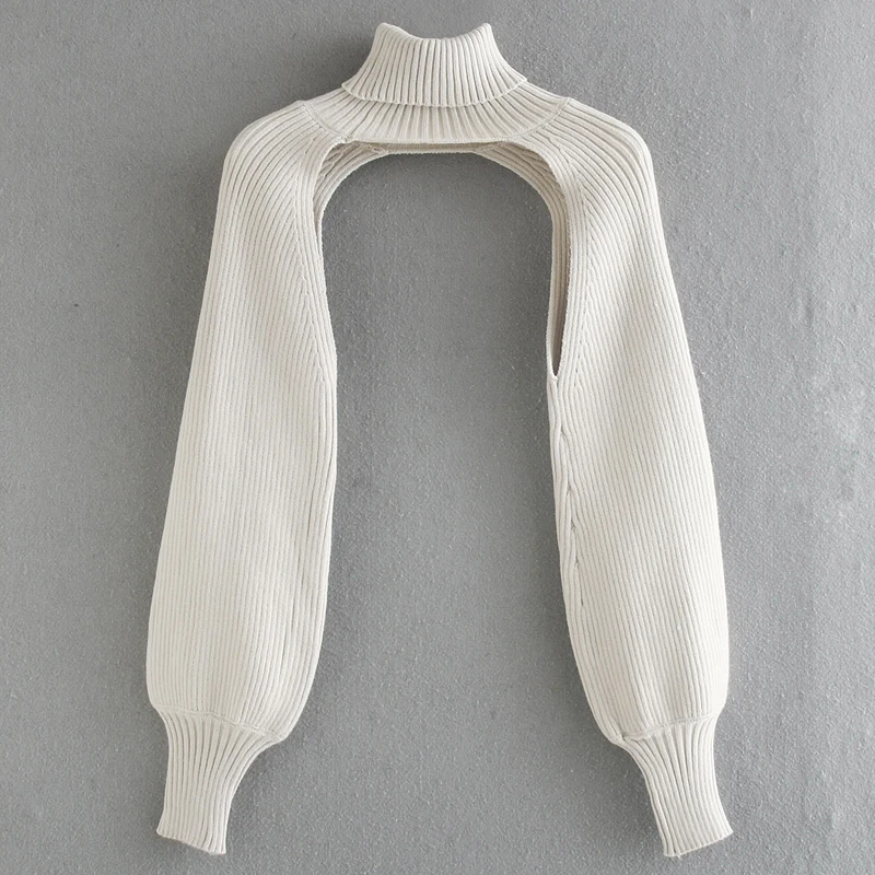 Женский свитер с длинным рукавом ZOEPO Однотонный воротником-хомутом и буффами 2019 |