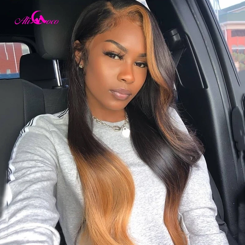 Ali Coco #4/27 Highlight Color Human Hair Wig Brazilian Remy Hair Lace Front Wigs Preplucked Body Wave Wigs For Women