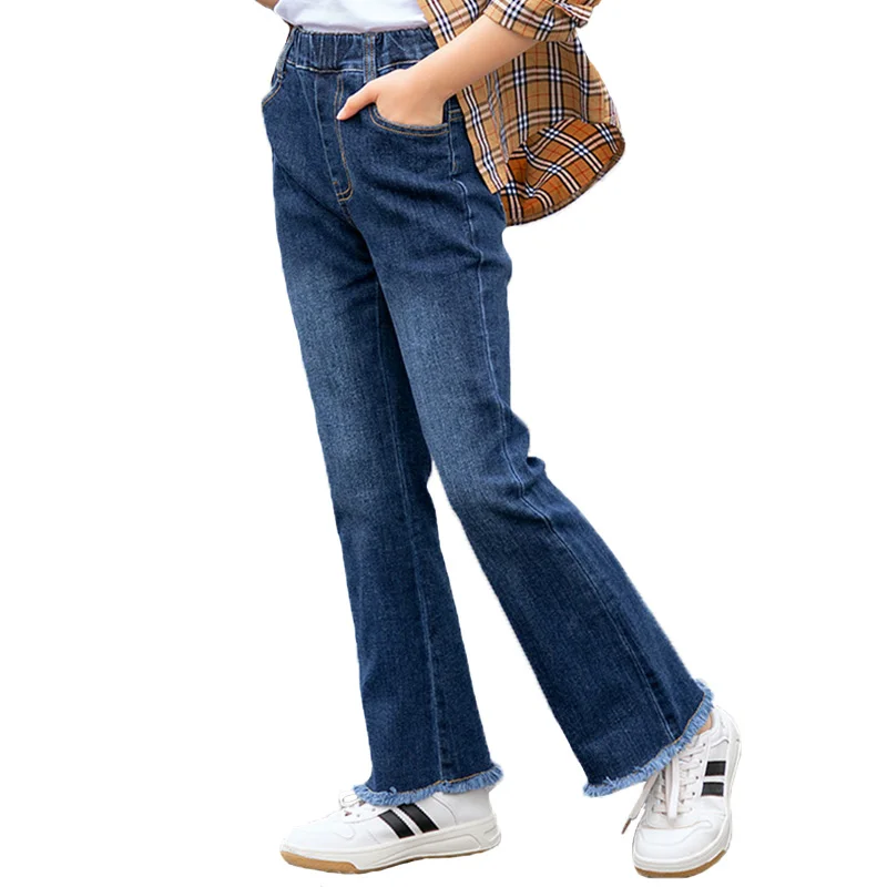 Джинсы для девочек весна осень 2020 Новые расклешенные штаны узкие детские одежда