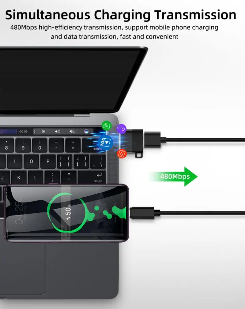 Type-C Женский к USB Мужской адаптер папа конвертер многоцветный 3 0 OTG с цепочкой для