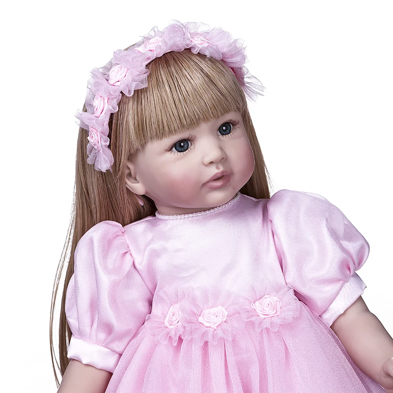 60 см reborn Девочка Принцесса в розовой юбке очень красивая кукла bebe reborn длинные светлые волосы кукла рождественский подарок