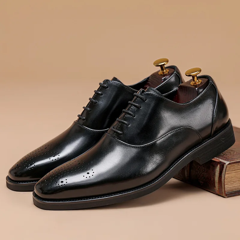 

Мужские кожаные туфли, коричневые деловые повседневные туфли из воловьей кожи, с верхним слоем, ручная полировка, лето 2021