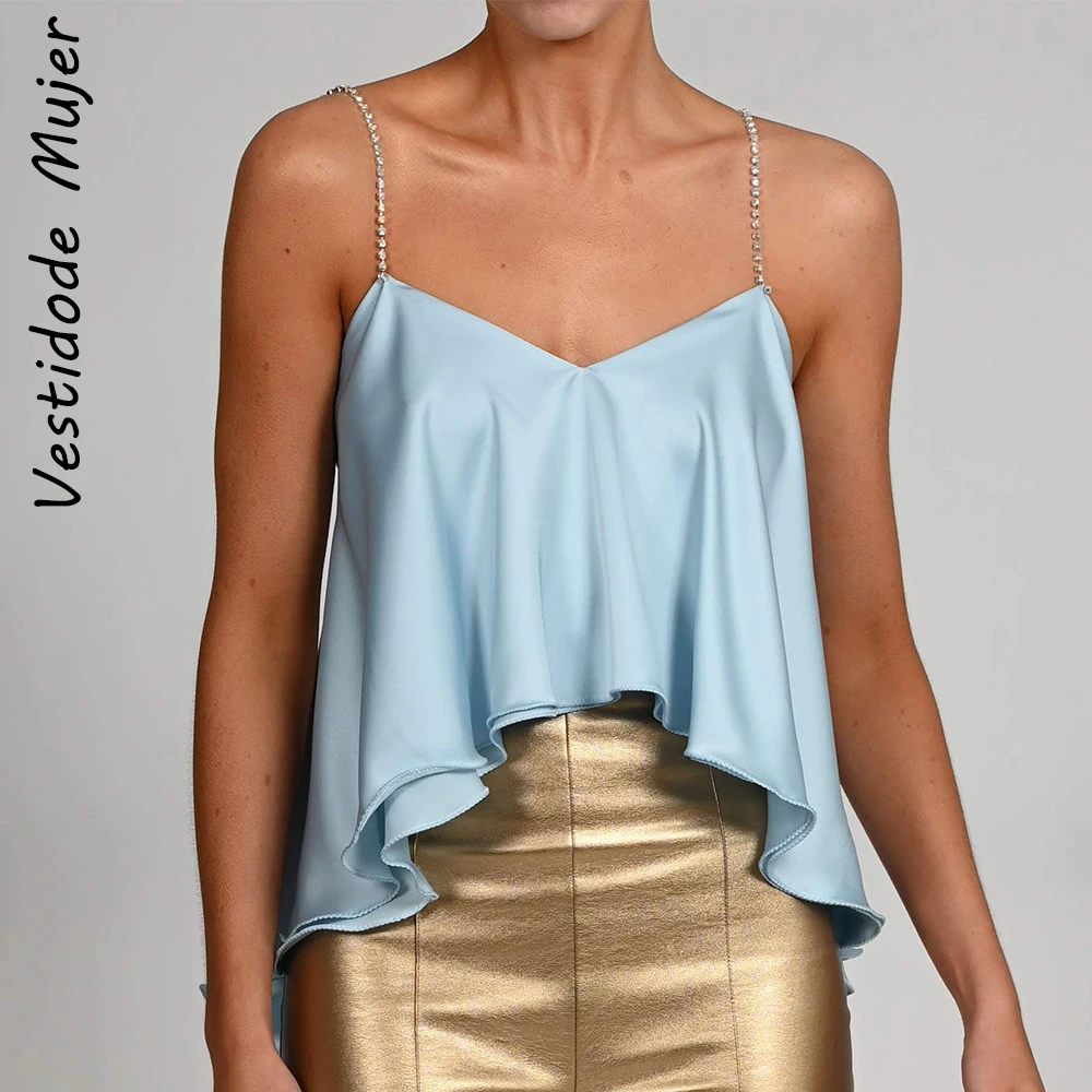 

Женский Атласный топ на бретелях-спагетти, Свободный Топ с открытой спиной и оборками, элегантная уличная майка, лето 2021