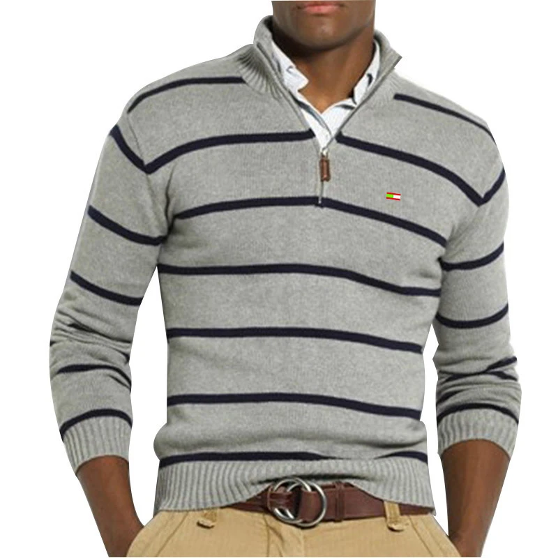 

Brand Cotton Sweater Men Business Casual Sweaters Pull Homme Knitted Pullover Half Zipper Stand-up collar Knitwear 8502