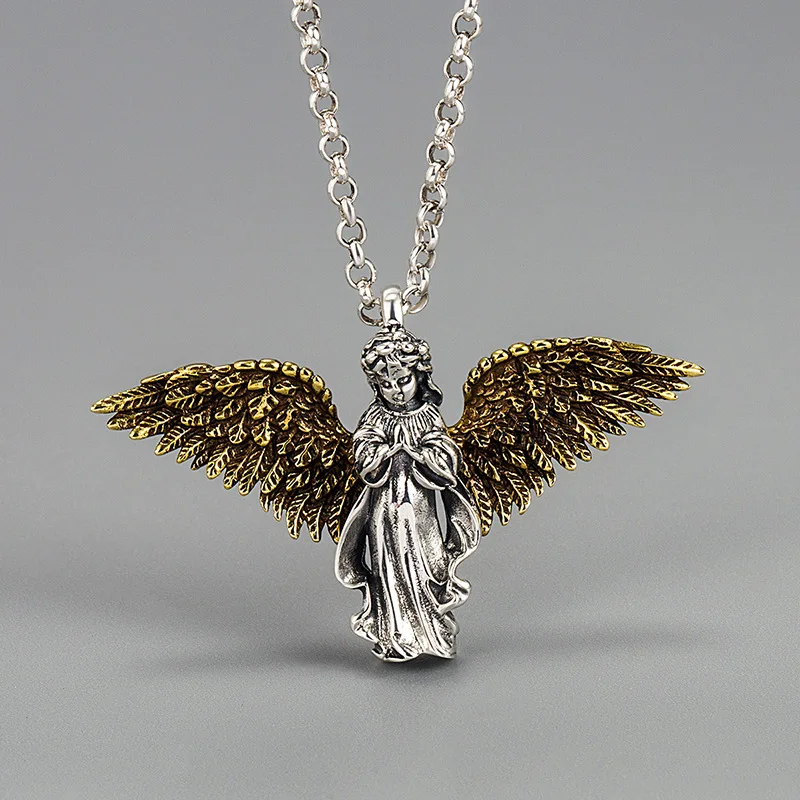 

Винтажное ожерелье из стерлингового серебра S925 пробы с маленькими крыльями ангела, крутой красивый кулон в стиле панк, хип-хоп, Ins