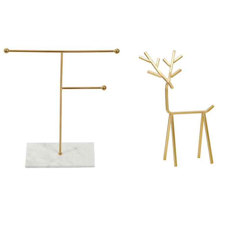 

Metal Golden Storage Rack with Marble Base Large & Antler Jewelry Stand Decorative Ornaments Necklace Display Stand