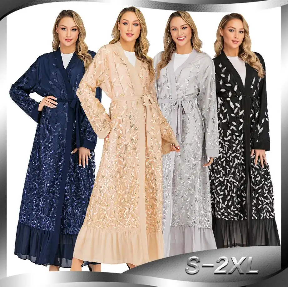 2020 модное платье с блестками открытая абайя Дубай мусульманский женский кафтан Турецкая мусульманская одежда халат a1273