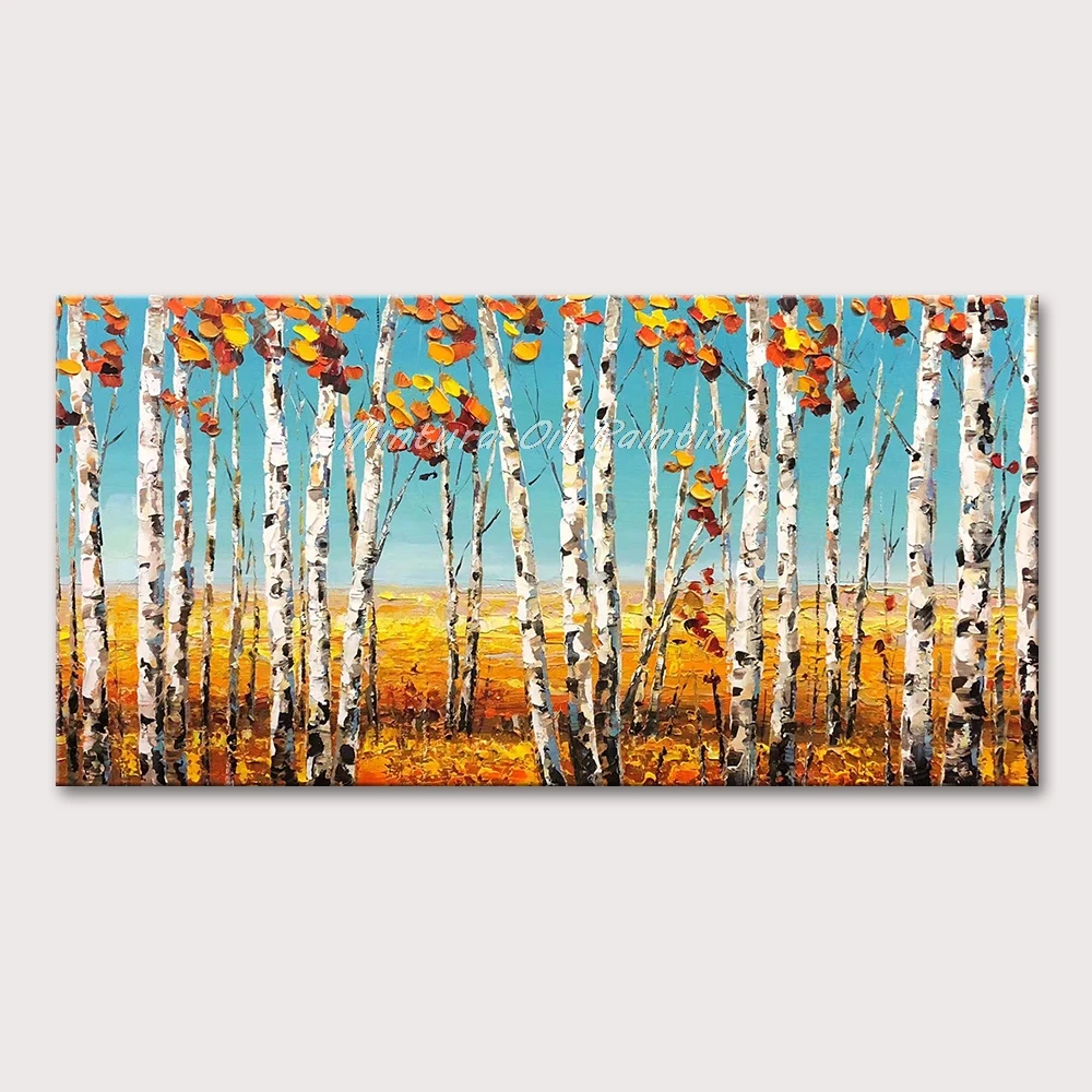 

Mintura Wall Picture for Living Room Oil Paintings Hand Painted Acrylic Canvas Desert Birch Forests Thick Painting Art No Framed