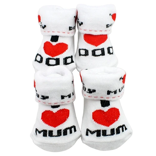 1Pair Newborn Baby Infant Boys Girl Cotton Slip-resistant Floor Socks Love Mom/Dad Pattern Suitable 0~6 Months Toddler