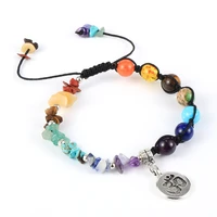 7 chakra bracelets for women girls colorful natural stone chip gravel beads rope wrap adjustable bracelet female jewelry