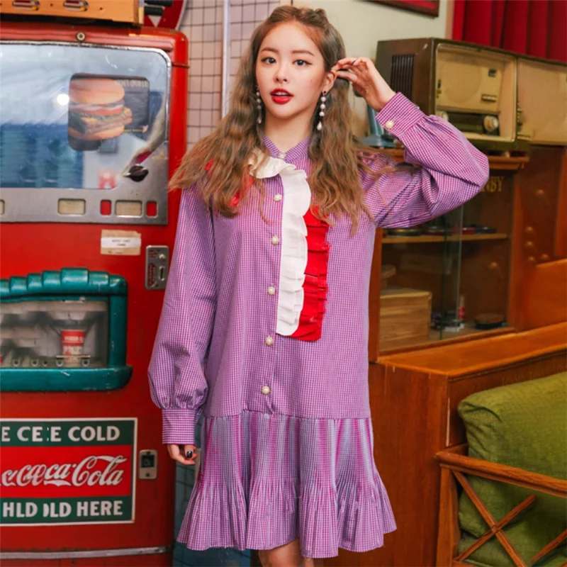 Женское платье корейское весеннее Новое красное винтажное драматическое