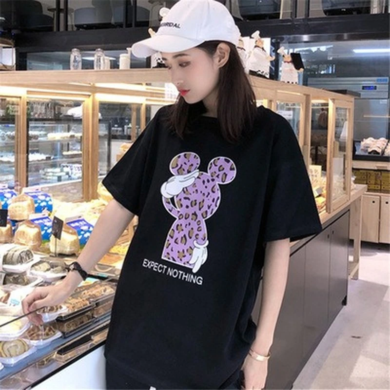 

Disney Summer New Mickey Mouse Ladies Letter Print Short-sleeved T-shirt Korean Loosetop Bottoming Shirt Casual CN(Origin