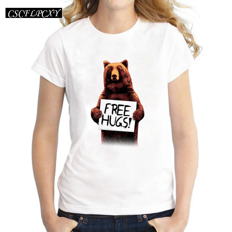 Новая модная женская футболка с принтом животных коричневого медведя свободные