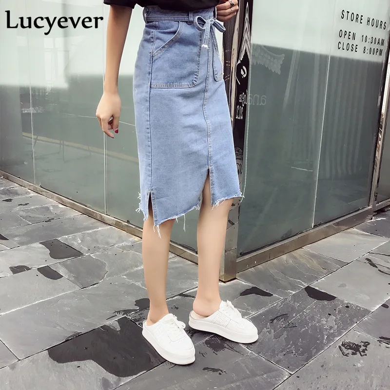 Женская винтажная джинсовая юбка Lucyever однотонная повседневная средней длины в