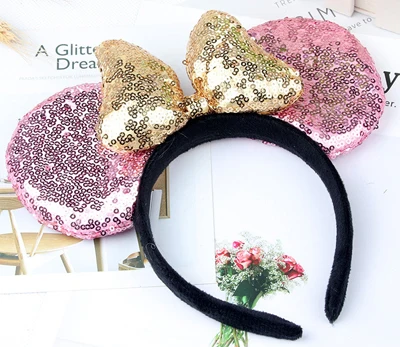 Diadema de Navidad con orejas de Minnie Mouse para mujer, cinta para el pelo con lazo de lentejuelas gruesas, accesorios para el cabello para ni&ntilde;a, fiesta de cumplea&ntilde;os-4