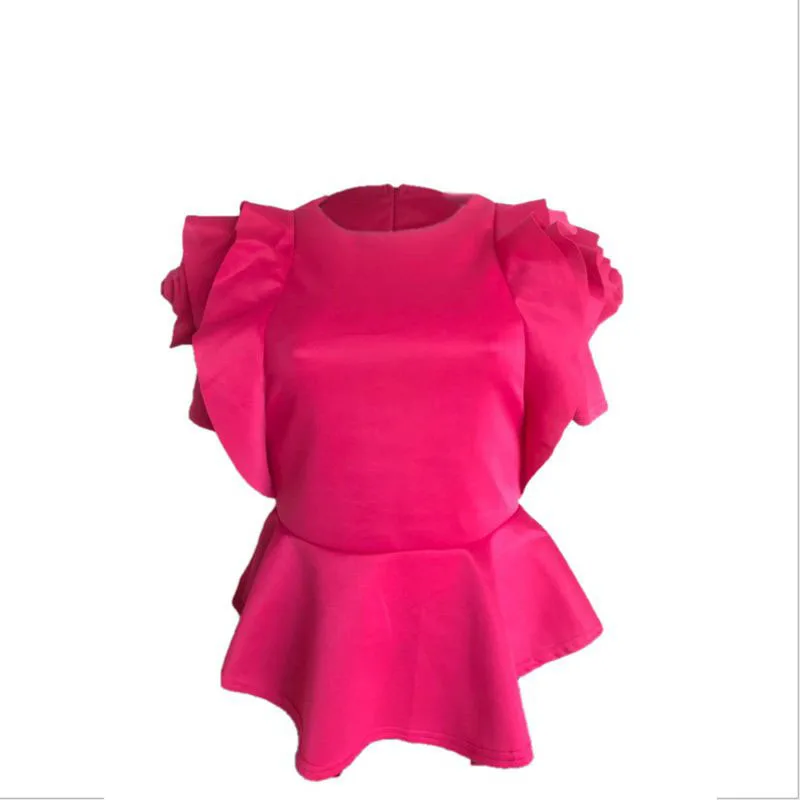 

Spring 2021 Sexy Ruffles Hem Short Sleeve Top Lovely Trendy Lounge Wear Y2k Clothes Elegant Office Lady Work Harajuku Outfits