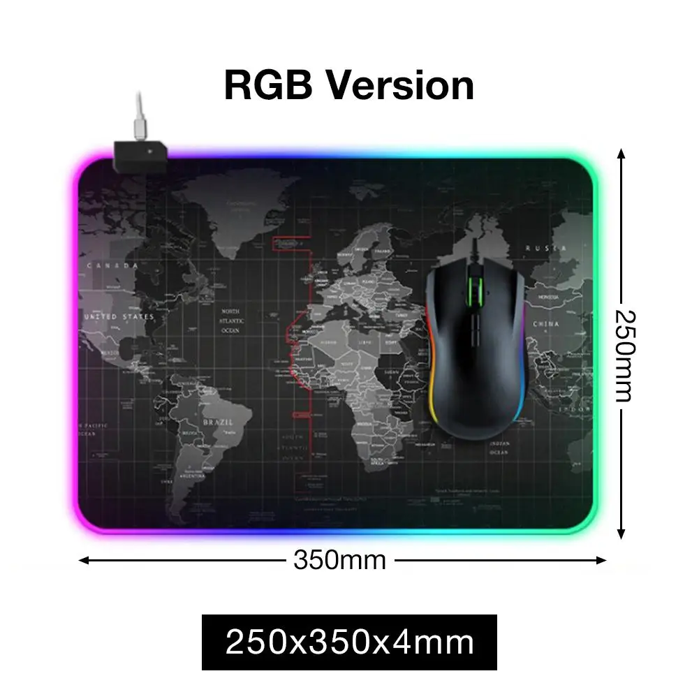 250 350 4 Игровой коврик для мыши светодиодный освещение карта мира RGB светодиодный мышь с подсветкой коврик для ПК ноутбука настольная доска для ключей коврик для мыши Компьютерная площадка - Цвет: 250 350 4