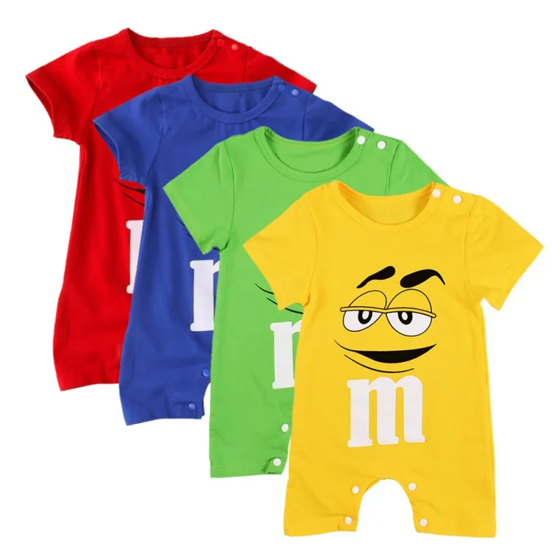 Комбинезон для новорожденных хлопковый с коротким рукавом и рисунком лето