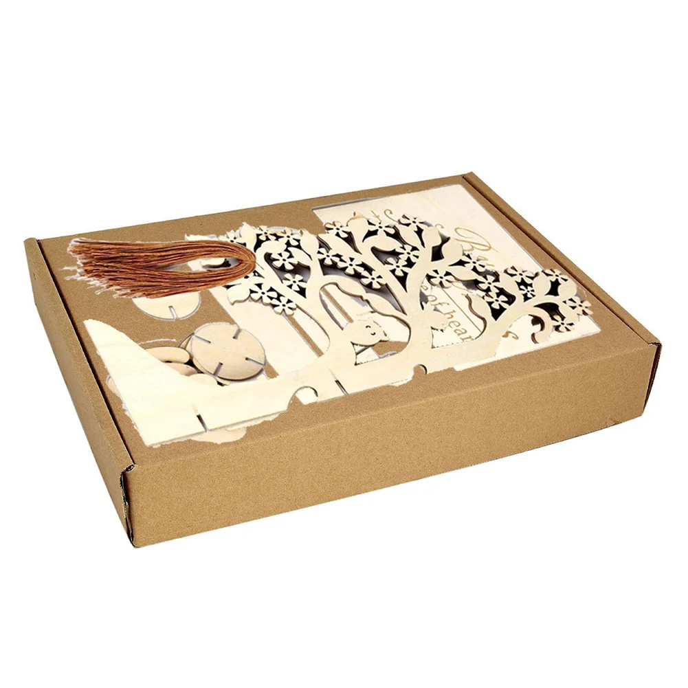 

Wedding Guest Book Tree, 3D Wooden Hearts Pendant Drop Ornaments Party Decoration, 100pcs Wooden Heart Tags and Rope