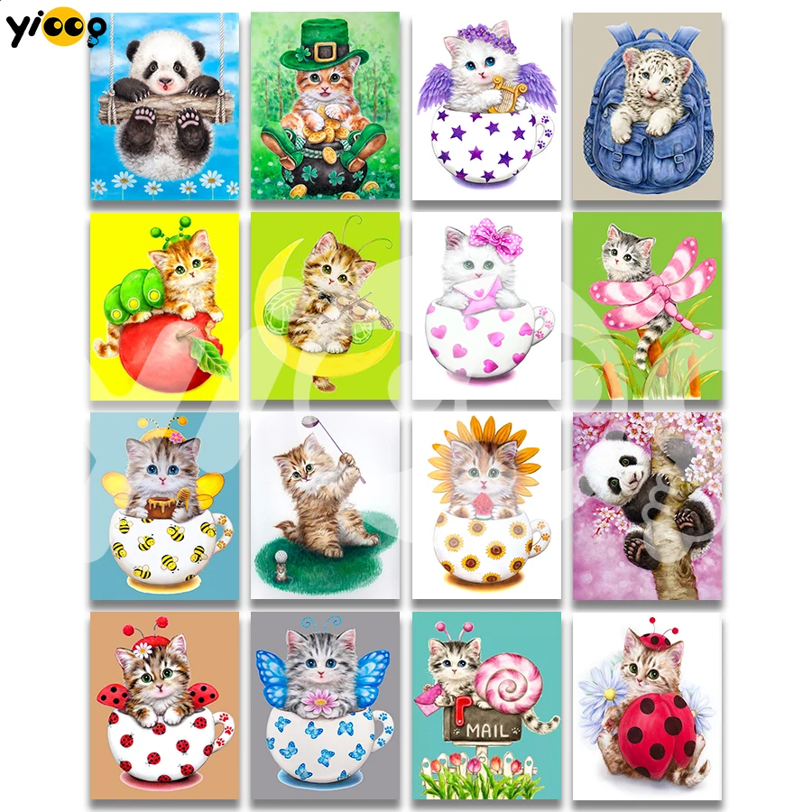 Полноразмерная алмазная живопись с квадратными/круглыми стразами милая кошка