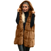 hooded faux fur vest ladies autumn and winter new thick warm jacket sleeveless long vest fur jacket solid color women
