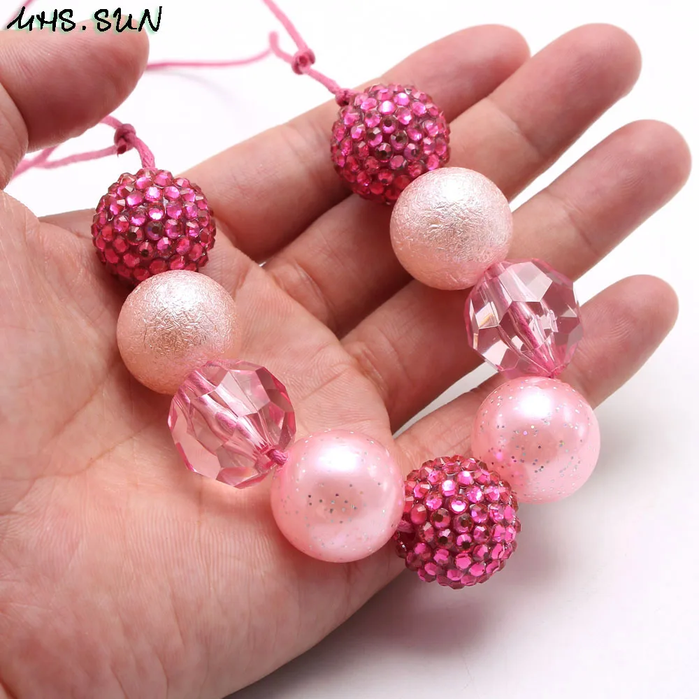 MHS.SUN New design baby chunky beads necklace diy red color bubblegum beaded necklace for kids girls adjustable rope jewelry 1pc