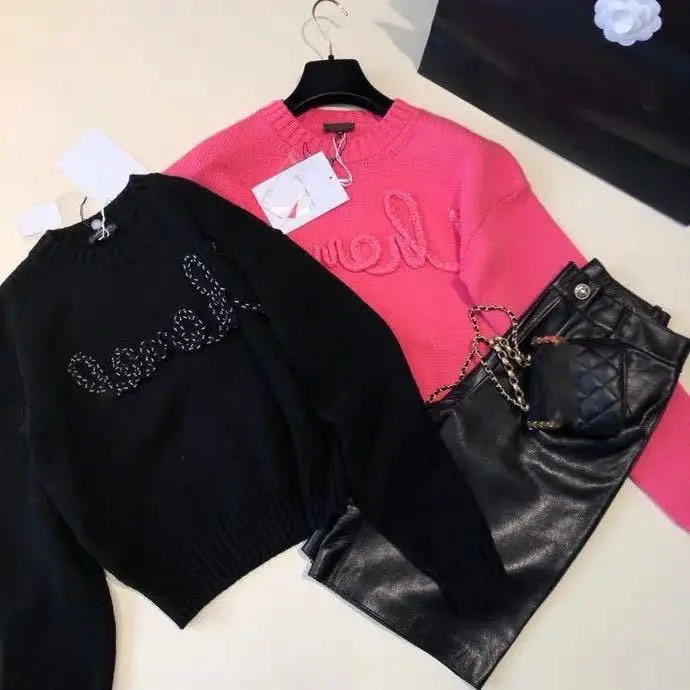 

Roundneck Knitted Designer Luxury Female Short Pullover Sweater Jumper Jersey for Autumn Winter Celebrity Indie Clothes