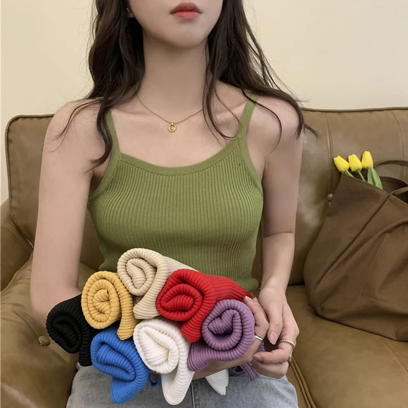 

AOSSVIAO Knitted Tank top Women's shirt Sexy Crop Tops Women Cotton Sleeveless Vest Casual Streetwear Clothing For Women 2022