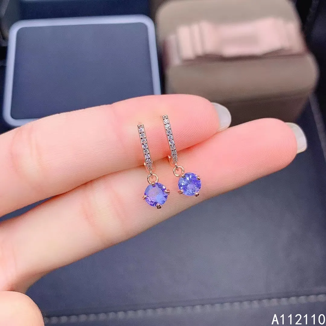 Exquisite Jewelry 925 Sterling Silver Inset With Natural Gemstone Women's Luxury Classic Round Tanzanite Earrings Eardrop Suppor