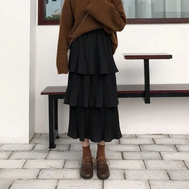 Юбка женская однотонная трапециевидная до середины икры элегантная простая