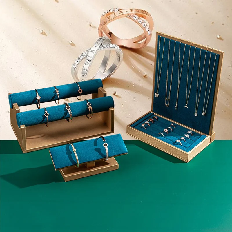 

High Level Velvet Jewelry Display Holder Bracelet Ring Earring Pendant PU Leather Tray Case Jewelry Storage Organizer