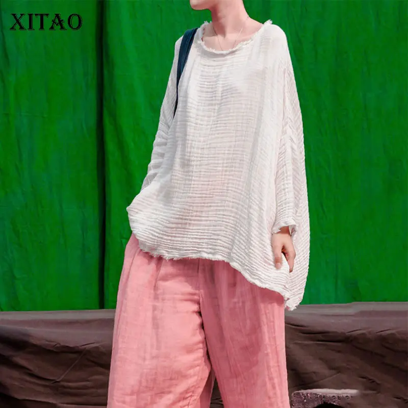 XITAO Винтаж плюс Размеры заусенцев белая футболка женская одежда 2019 свободный в