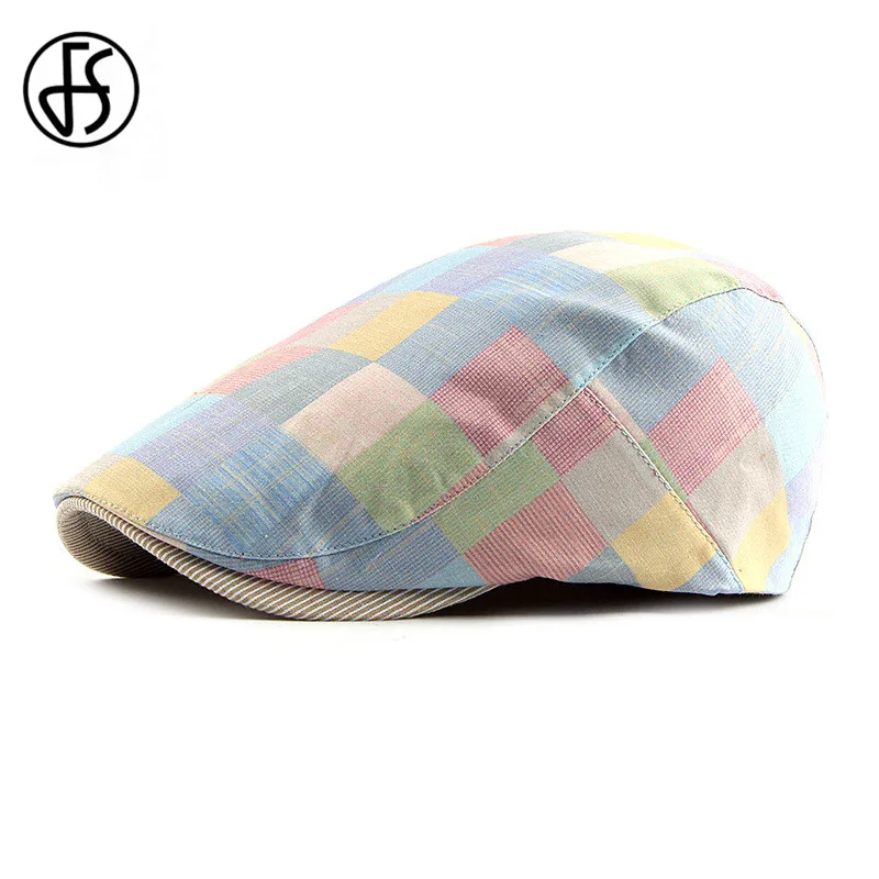 Кепка унисекс клетчатая на плоской подошве из хлопка весну/лето|Женские береты| |