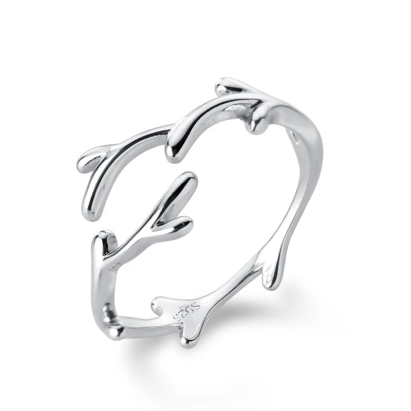 

925 Sterling Silver Plant Branch Ring Finger Personality Adjustable Opening Rings Fashion Jewelry Lady Girls New Gift
