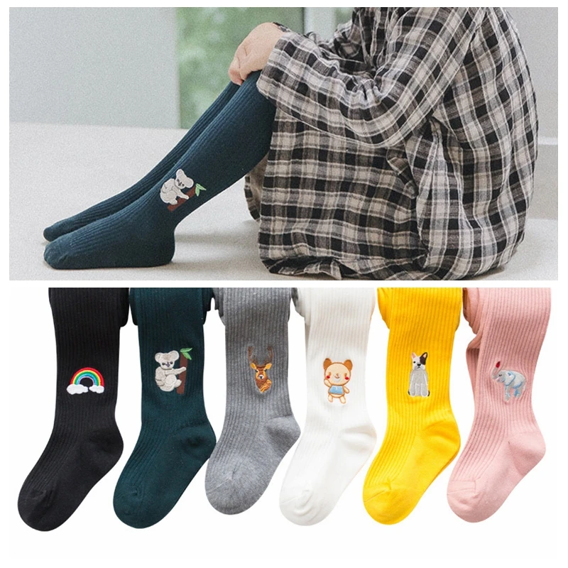 Трикотажные хлопковые чулки для маленьких девочек Колготки с мультяшным принтом