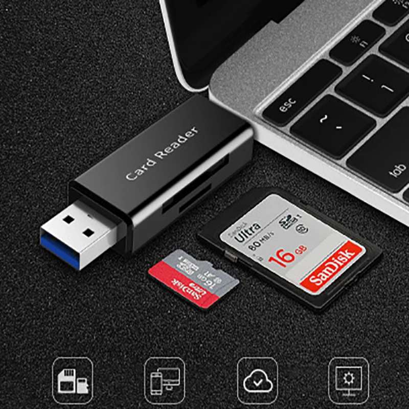 Многофункциональное устройство чтения карт памяти типа C и micro USB и USB 3 в 1 OTG Устройство чтения карт памяти Высокоскоростное USB 2.0 TF / SD для ПК Портативный компьютер