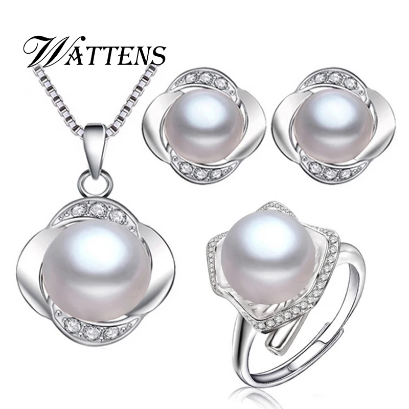 

WATTENS 2018 новый набор из натурального жемчуга, комплекты ювелирных изделий жемчужное ожерелье серьги кольцо для женщин подарок 925 серебро