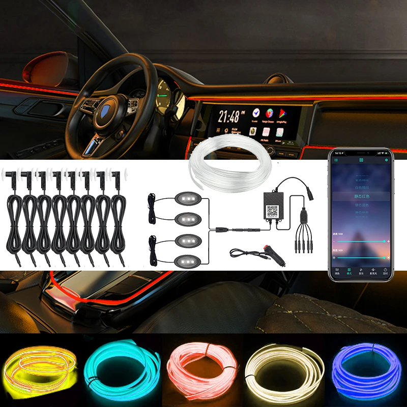 

Auto Interior Decorative Atmosphere Light With 12V Cigarette Lighter Backlight App Sound Control RGB Color Led Car Ambient Light